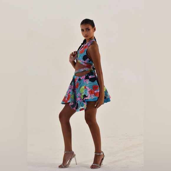 Floral dress handmade 2 piece designer skirt and top small fancy by francesca - Picture 8 of 9